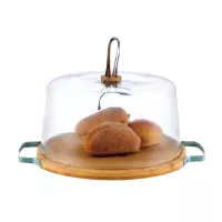 Quequera con Domo de Vidrio con Base de Madera con Agarradera de 11 Pulgadas VETRO OLL-046