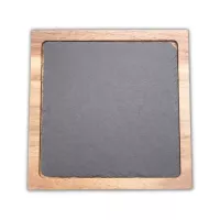 Plato Cuadrado de Piedra Pizarra de 22 Centimetros Color Negro con Base de Madera TIPS RSD01-49