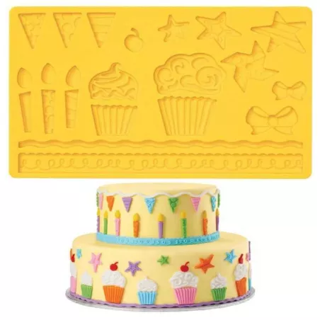 Molde de Silicon para Fondant de Figuras de Cumpleanos TIPS 030-78