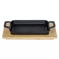 Sarten Rectangular de Hierro Fundido con Base de Madera de 22 x 13.5 x 2.5 Centimetros TIPS KNO-006