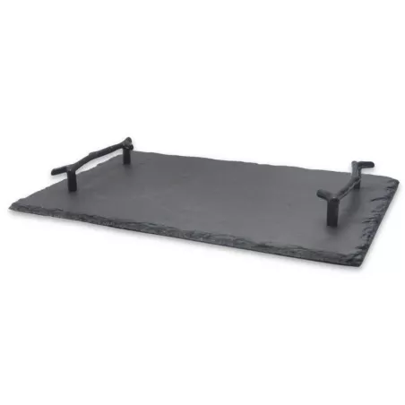 Plato de Piedra Rectangular con Agarradera de 29.5 x 19 Centimetros de Color Negro TIPS RSD01-34