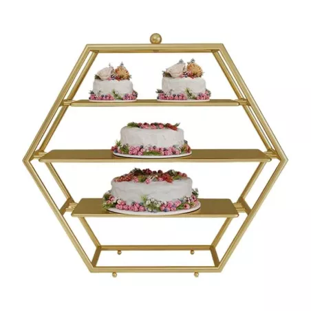 Exhibidor Metalico de 3 Niveles de Color Dorado de 52 x 54 Centimetros MASTER CHEF CS8042-G