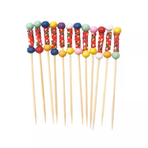 Pincho de Bambu de Bolas de Colores Surtidos 9 Centimetros, Paquete de 50 Unidades TIPS ARK25-48
