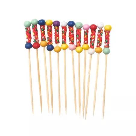 Pincho de Bambu de Bolas de Colores Surtidos 9 Centimetros, Paquete de 50 Unidades TIPS ARK25-48