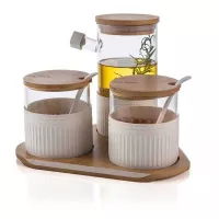 Frasco de Vidrio para Condimentos con Tapa de Madera, Set de 3 Unidades TIPS OLL-012