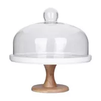 Base de Ceramica de Color Blanco con Pie de Madera de 18 x 12 Centimetros MASTER CHEF CS2121-18