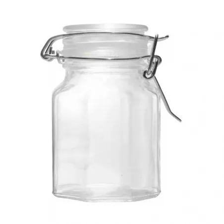 Frasco de Vidrio Transparente con Abrazadera de 130 Mililitros VETRO A-188