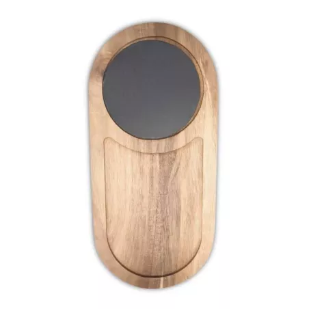 Plato de Piedra Ovalado de 40.5 x 19 Centimetros de Color Negro y Base de Madera TIPS RSD01-48