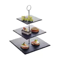 Exhibidor Triple Cuadrado de Piedra Negra de 30 x 33 Centimetros MASTER CHEF CS2301-33S