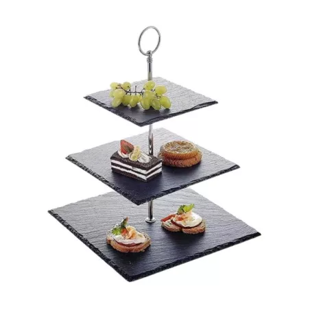 Exhibidor Triple Cuadrado de Piedra Negra de 30 x 33 Centimetros MASTER CHEF CS2301-33S