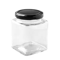 Frasco de Vidrio Cuadrado con Tapa de Color Negra de 380 Mililitros TIPS A-161-02