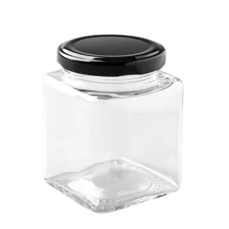 Frasco de Vidrio Cuadrado con Tapa de Color Negra de 380 Mililitros TIPS A-161-02