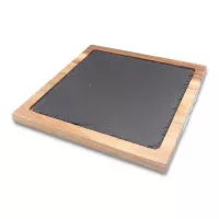 Plato Cuadrado de Piedra Pizarra de 22 Centimetros Color Negro con Base de Madera TIPS RSD01-49 2