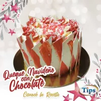 Queque Navideno con Decoraciones de Laminas de Chocolate TIPS RA0000463