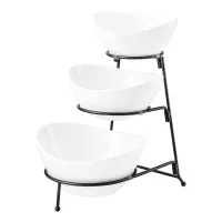 Rack Metalico con Tazones Ovalados de Ceramica, Set de 4 Piezas GIBSON 92702.04