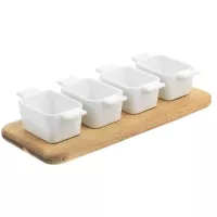Plato para Salsas de Ceramica con Base de Madera, Set de 5 Piezas GIBSON 127271.05