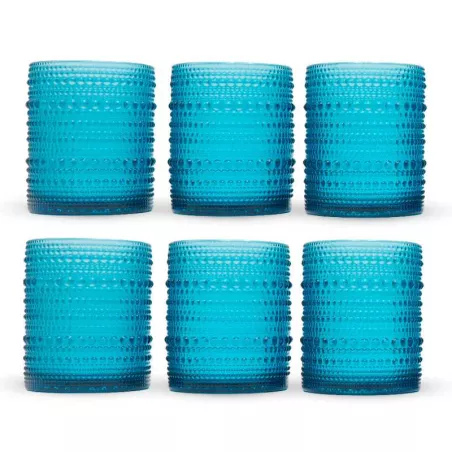 Vaso de Vidrio de 250 Mililitros de Color Azul, Set de 6 Unidades TIPS KFG-009BL/HJ