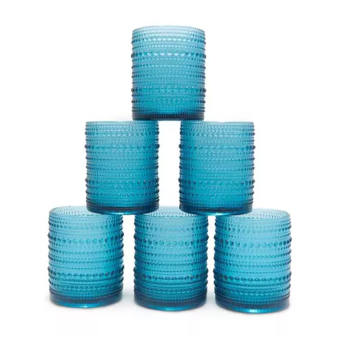 Vaso de Vidrio de 250 Mililitros de Color Azul, Set de 6 Unidades TIPS KFG-009BL/HJ