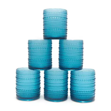 Vaso de Vidrio de 250 Mililitros de Color Azul, Set de 6 Unidades TIPS KFG-009BL/HJ