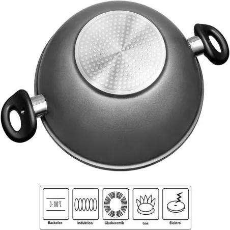 Wok de Aluminio de 32 Centimetros con Tapa de Vidrio STONELINE 8135