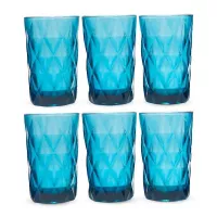 Vaso de Vidrio de Color Azul de 350 Mililitros, Set de 6 Unidades TIPS KFG-004BL/HJ