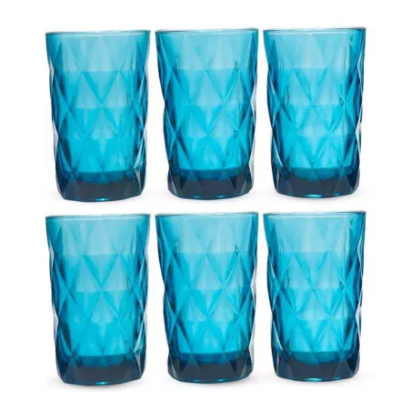 Vaso de Vidrio de Color Azul de 350 Mililitros, Set de 6 Unidades TIPS KFG-004BL/HJ