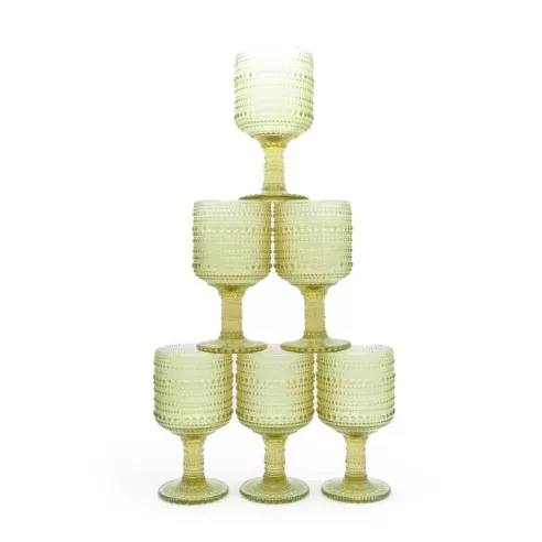 Copa de Vino de Vidrio de 240 Mililitros de Color Verde, Set de 6 Unidades TIPS KFG-007GN/HJ