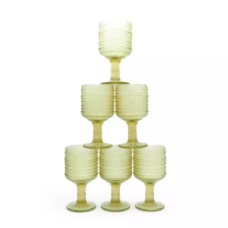 Copa de Vino de Vidrio de 240 Mililitros de Color Verde, Set de 6 Unidades TIPS KFG-007GN/HJ