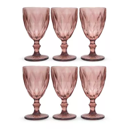 Copa de Vino de Vidrio de 300 Mililitros de Color Morado, Set de 6 Unidades TIPS KFG-002PR/HJ