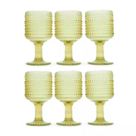 Copa de Vino de Vidrio de 240 Mililitros de Color Verde, Set de 6 Unidades TIPS KFG-007GN/HJ