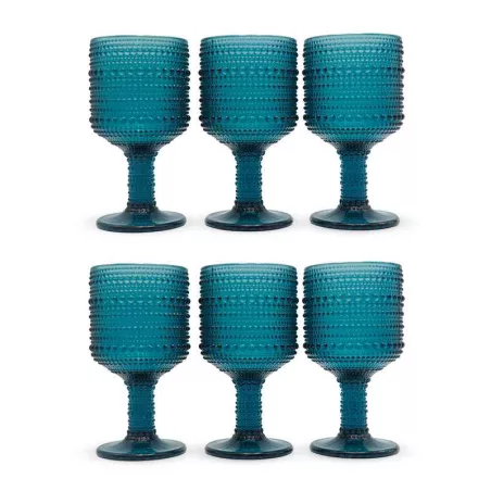 Copa de Vino de Vidrio de 240 Mililitros de Color Azul, Set de 6 Unidades TIPS KFG-007BL/HJ