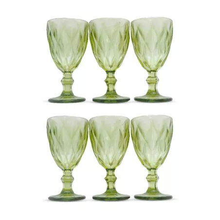Copa para Vino de Vidrio de 300 Mililitros de Color Verde, Set de 6 Unidades TIPS KFG-002GN/HJ