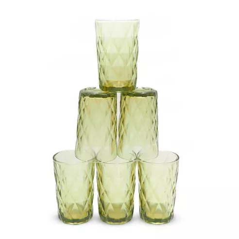 Vaso de Vidrio de 350 Mililitros de Color Verde, Set de 6 Unidades TIPS KFG-004GN/HJ