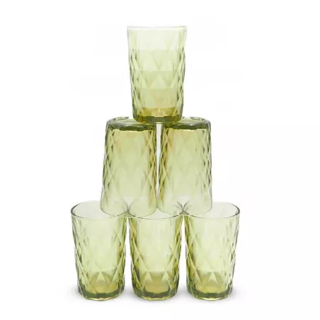 Vaso de Vidrio de 350 Mililitros de Color Verde, Set de 6 Unidades TIPS KFG-004GN/HJ