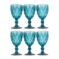 Copa de Vidrio para Vino de 300 Mililitros de Color Azul, Set de 6 Unidades TIPS KFG-002BL/HJ