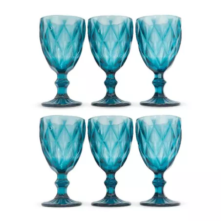 Copa de Vidrio para Vino de 300 Mililitros de Color Azul, Set de 6 Unidades TIPS KFG-002BL/HJ