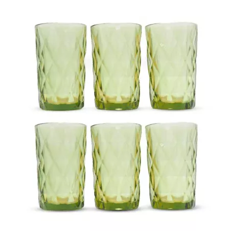 Vaso de Vidrio de 350 Mililitros de Color Verde, Set de 6 Unidades TIPS KFG-004GN/HJ