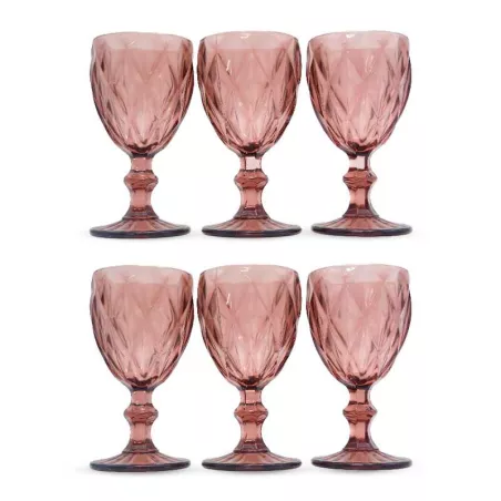 Copa de Vino de Vidrio de 240 Mililitros de Color Morado, Set de 6 Unidades TIPS KFG-006PR/HJ