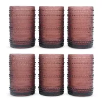 Vaso de Vidrio de 350 Mililitros de Color Morado, Set de 6 Unidades TIPS KFG-008PR/HJ