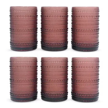 Vaso de Vidrio de 350 Mililitros de Color Morado, Set de 6 Unidades TIPS KFG-008PR/HJ