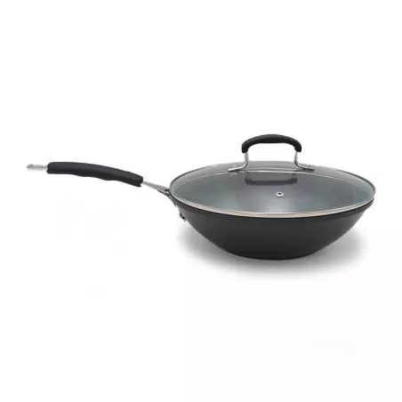 Wok de Acero con Tapa de Vidrio de 28 Centimetros TIPS WZG-020