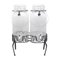 Dispensador de Bebidas Doble de Vidrio con Base de Alambre de 8 Litros TIPS DMH-008