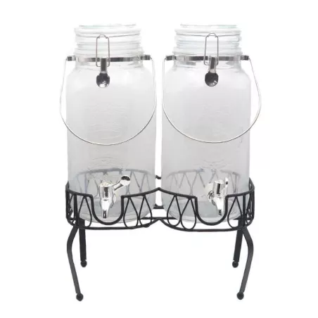 Dispensador de Bebidas Doble de Vidrio con Base de Alambre de 8 Litros TIPS DMH-008