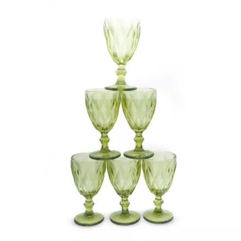 Copa para Vino de Vidrio de 300 Mililitros de Color Verde, Set de 6 Unidades TIPS KFG-002GN/HJ