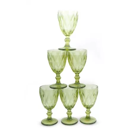 Copa para Vino de Vidrio de 300 Mililitros de Color Verde, Set de 6 Unidades TIPS KFG-002GN/HJ