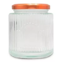 Frasco de Vidrio Estriado con Tapa Color Cobre de 500 Mililitros VETRO LXG-017