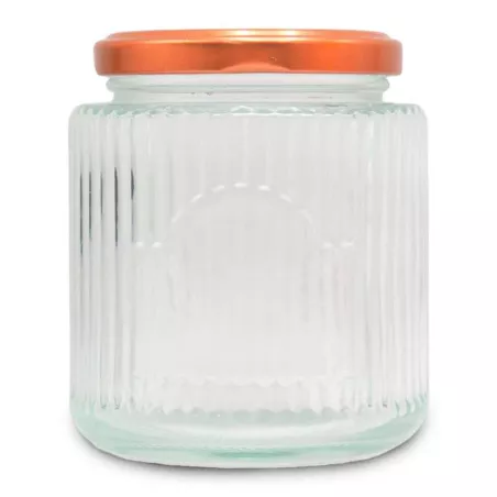 Frasco de Vidrio Estriado con Tapa Color Cobre de 500 Mililitros VETRO LXG-017