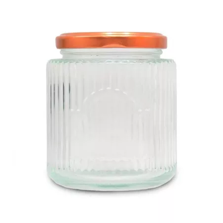 Frasco de Vidrio Estriado con Tapa de Color Cobre de 150 Mililitros VETRO LXG-013