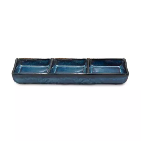 Plato Triple de Ceramica de 15 x 6 Centimetros de Color Azul TIPS QJC-021BL