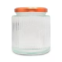 Frasco de Vidrio Estriado con Tapa de Color Cobre de 200 Mililitros VETRO LXG-014